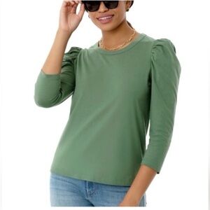 Tuckernuck Pomander Place Green Cotton Crew Neck 3/4 Puff Sleeve Vesty Top Sz. S